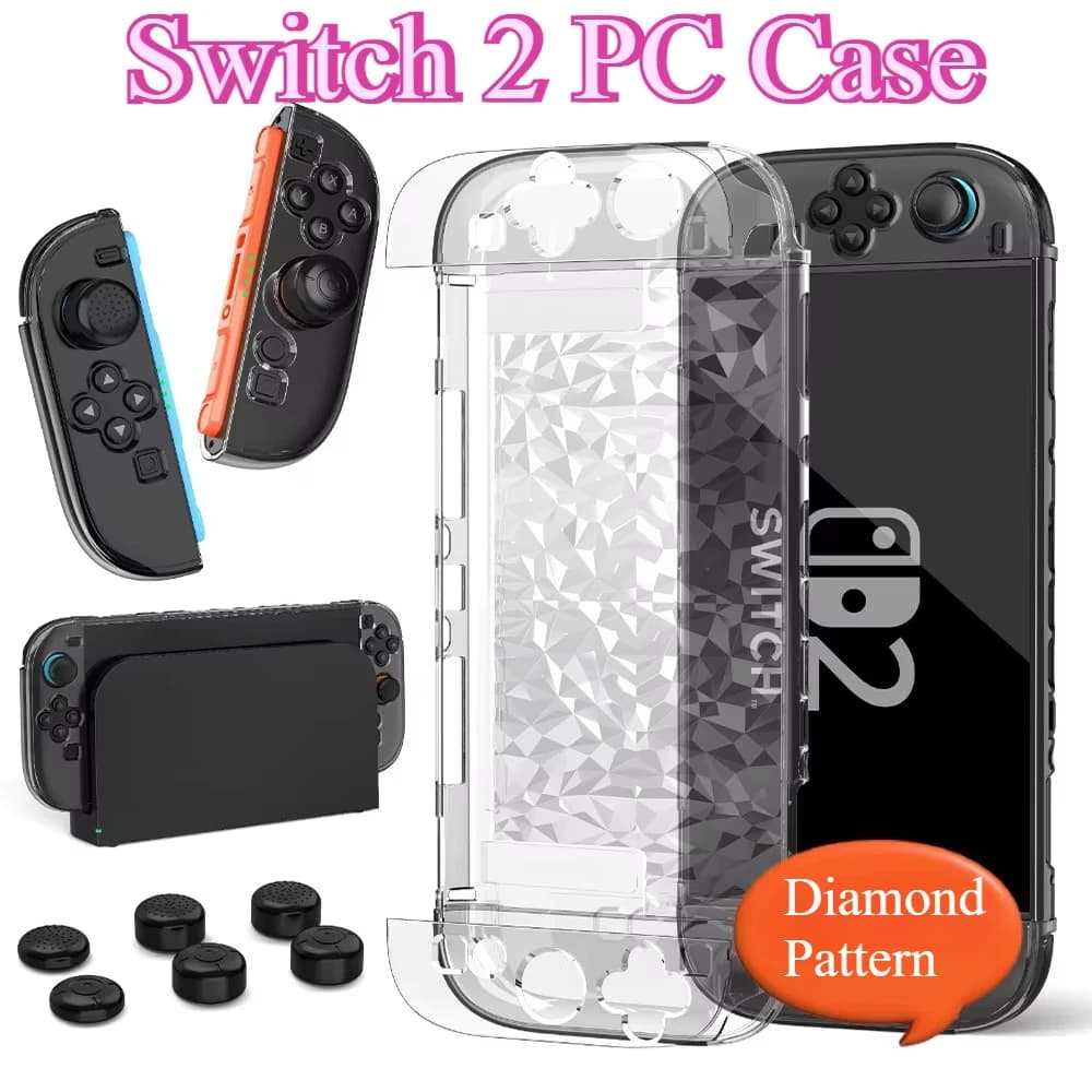 Guscio protettivo con motivo diamante per custodia Switch 2 (2025), custodia protettiva con protezione per lo schermo, copertura trasparente e 6 copritasti