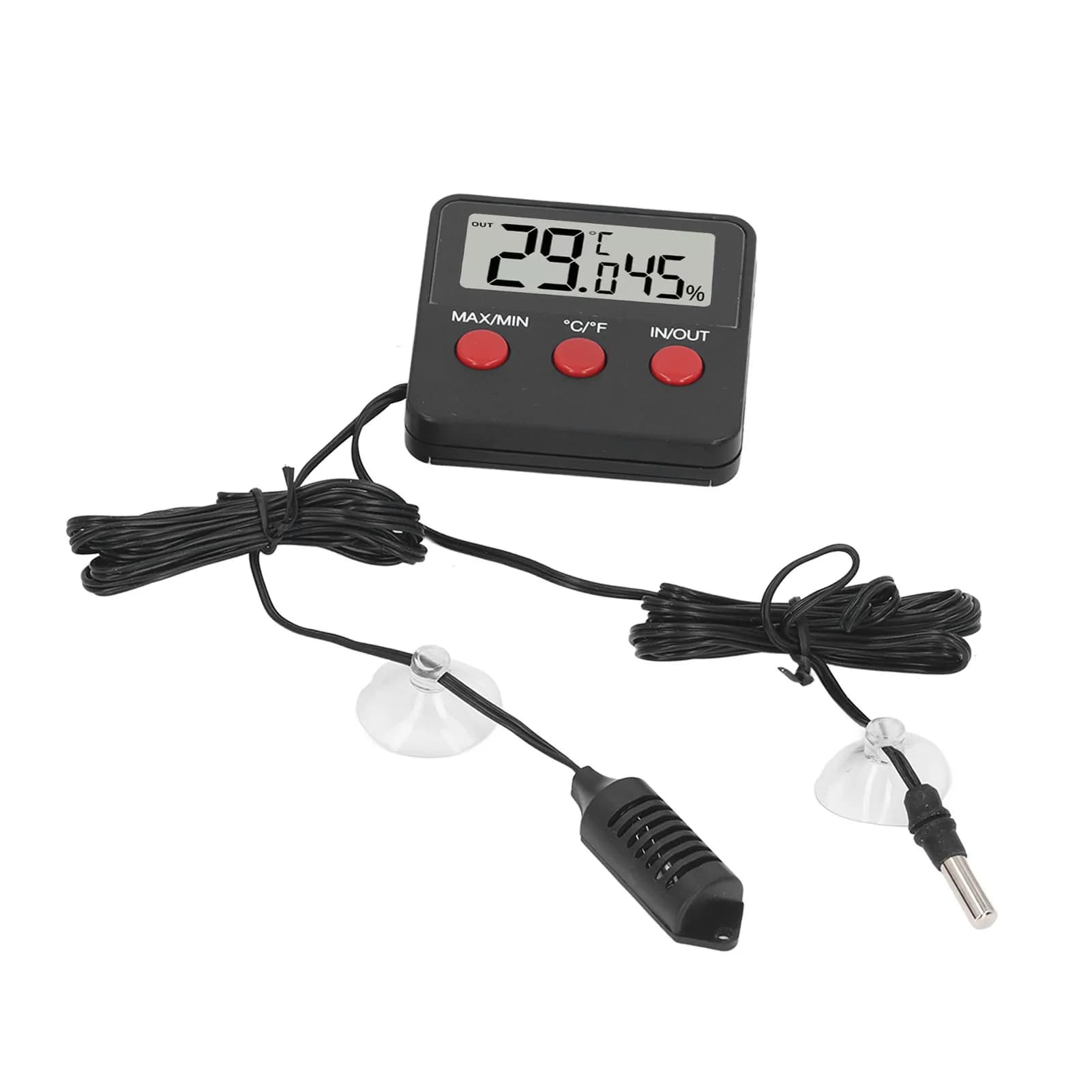 Temperature and Humidity Gauge Battery Powered 2 External Probes Digital Temperature Monitor 10-95%RH for Reptile Water