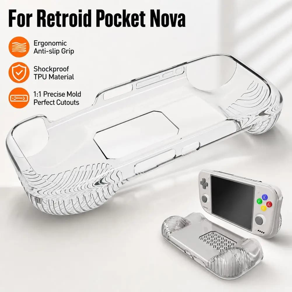 For Retroid Pocket Nova Handheld Game Console Transparent TPU Protective Case Heat Dissipation Vent Ergonomic Non-Slip Grip