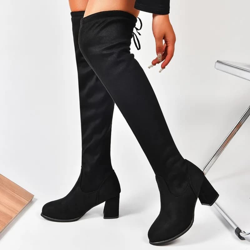 Autunno e inverno nuovi stivali skinny sopra il ginocchio da donna con gamba magra punta tonda tacco largo stivali a gamba lunga con tacco alto