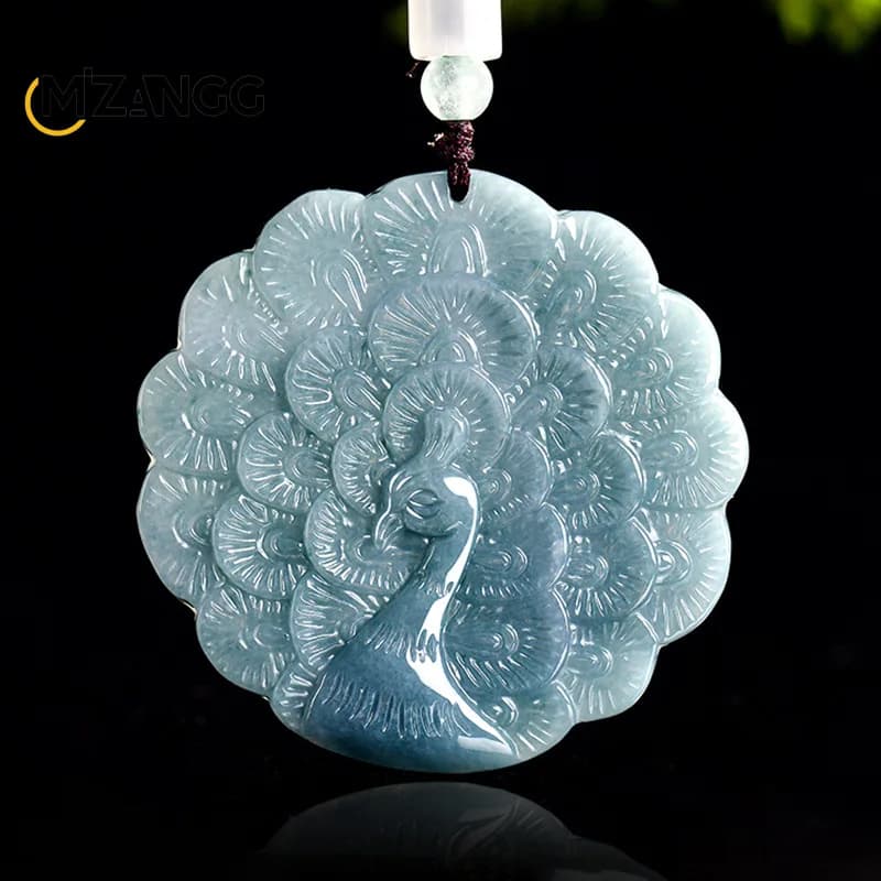 Ciondolo di pavone d'acqua blu di giadeite naturale A-goods, pace di buon auspicio, collana di giada per uomini e donne, regalo di festa di moda