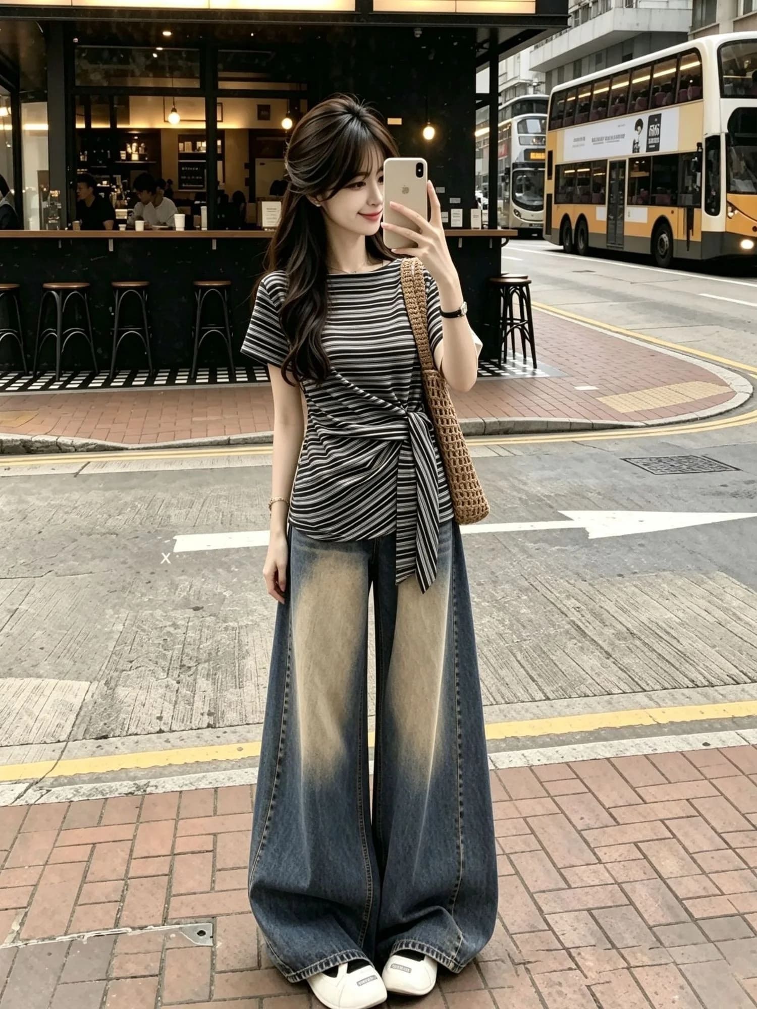 plus Size Summer Casual Set Women's Korean Striped Design Short Sleeve Top with Slimming Jeans Two Piece Set Fashionable Casu...