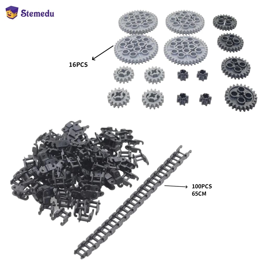 16PCS MOC Building Blocks Dente Gear Train Car Track Link Catena Mattoni Gear Set Parti tecniche 3711 14696 10928 51416 3648 3649