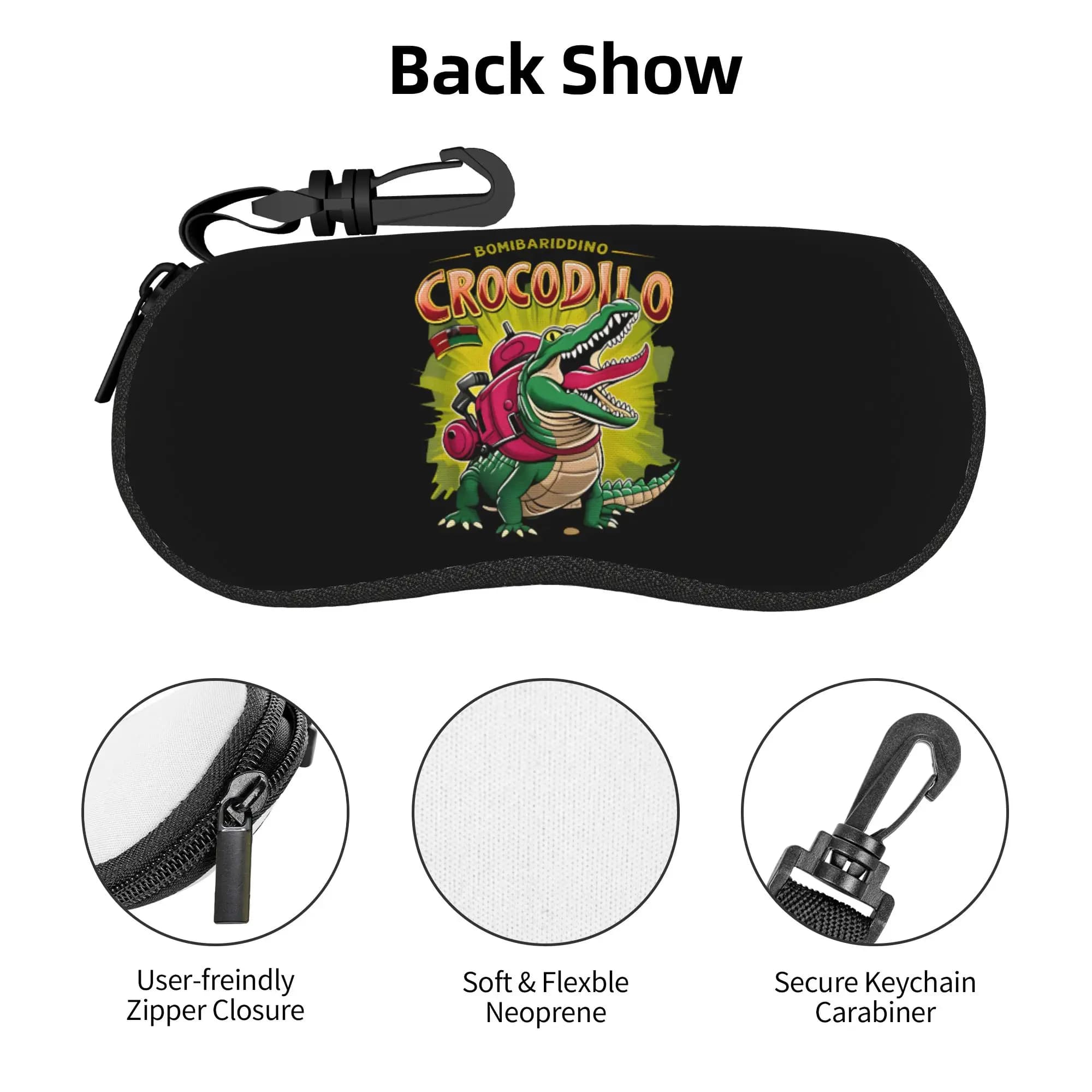 Custodia per Occhiali Bombardino Crocodilo Italian Brainrot, Portatile, Divertente, a Tema Meme, a Forma di Guscio, per Occhiali da Vista e da Sole