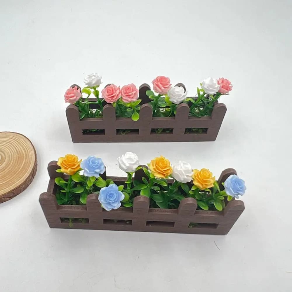 ▶1Pcs Garden Lifelike Artificial Flower Miniature Potted Plants Decoration 1:12 Scale Dollhouse Simulated Rose Flowers Ornament