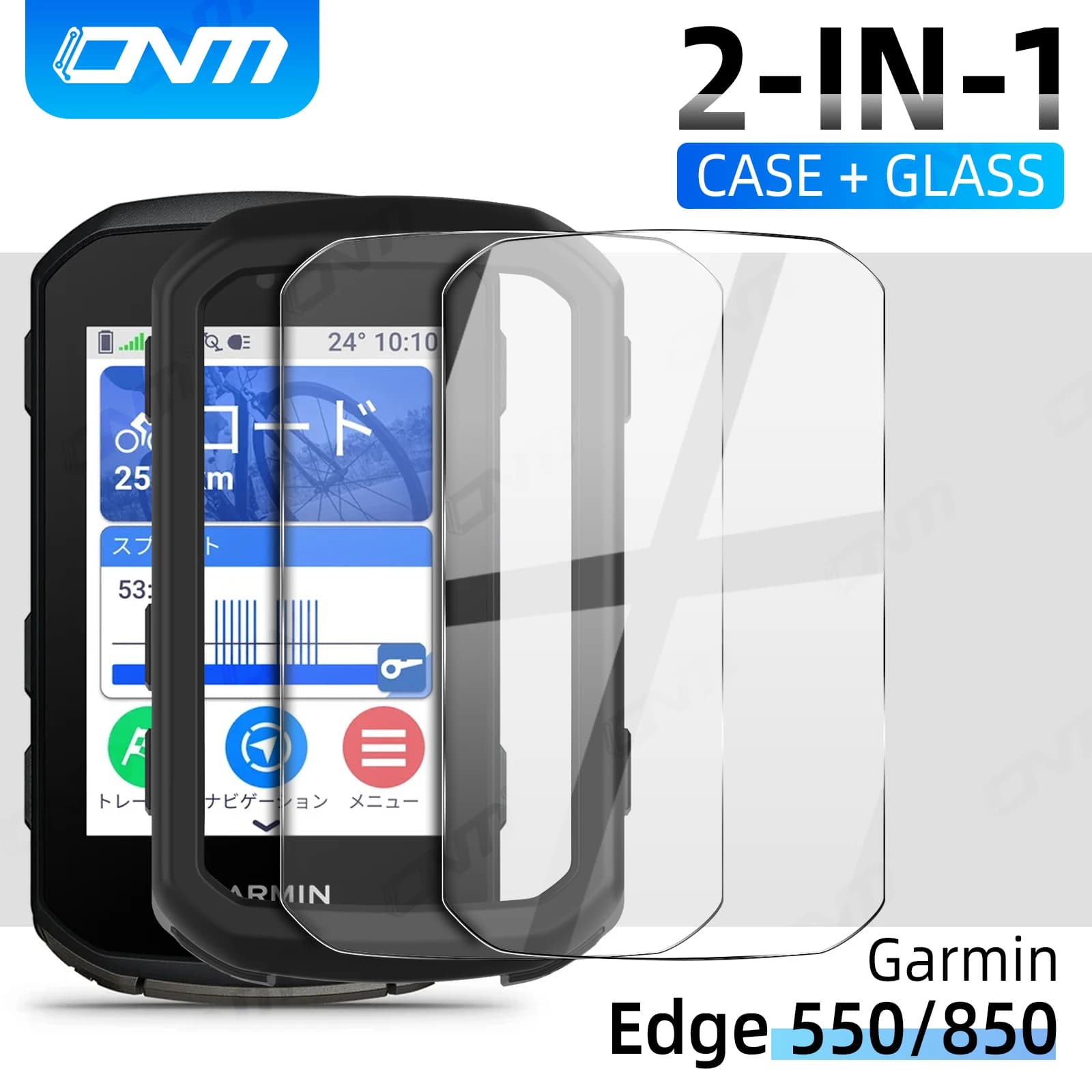 Custodia + Vetro per Garmin Edge 550 850, Pellicola protettiva in vetro temperato e copertura in silicone, Accessori per cronometro GPS per bicicletta