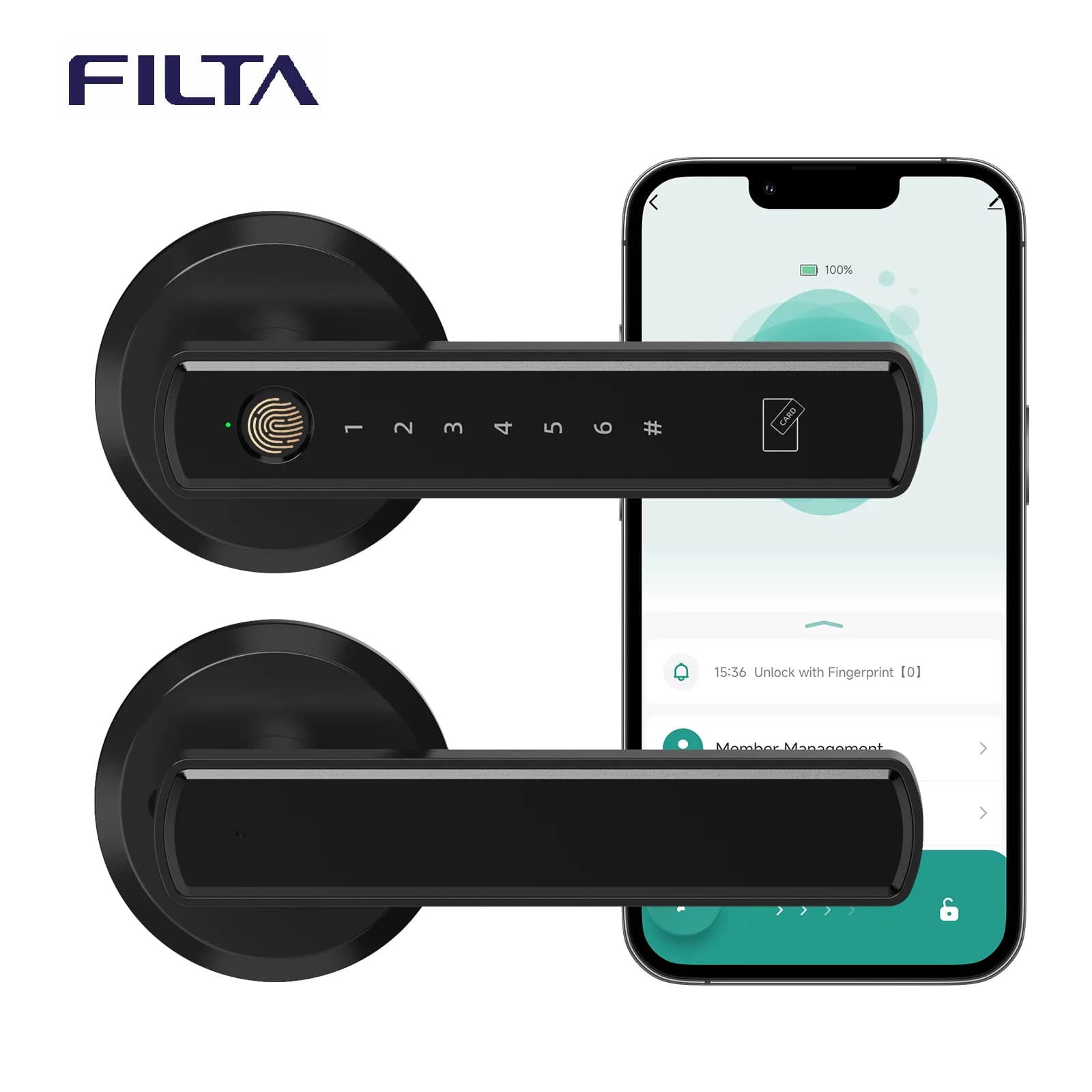 Serratura Intelligente FILTA Senza Chiave con Impronta Digitale, Codice, Controllo APP, Scheda e Tastierino Elettronico per Porte Interne