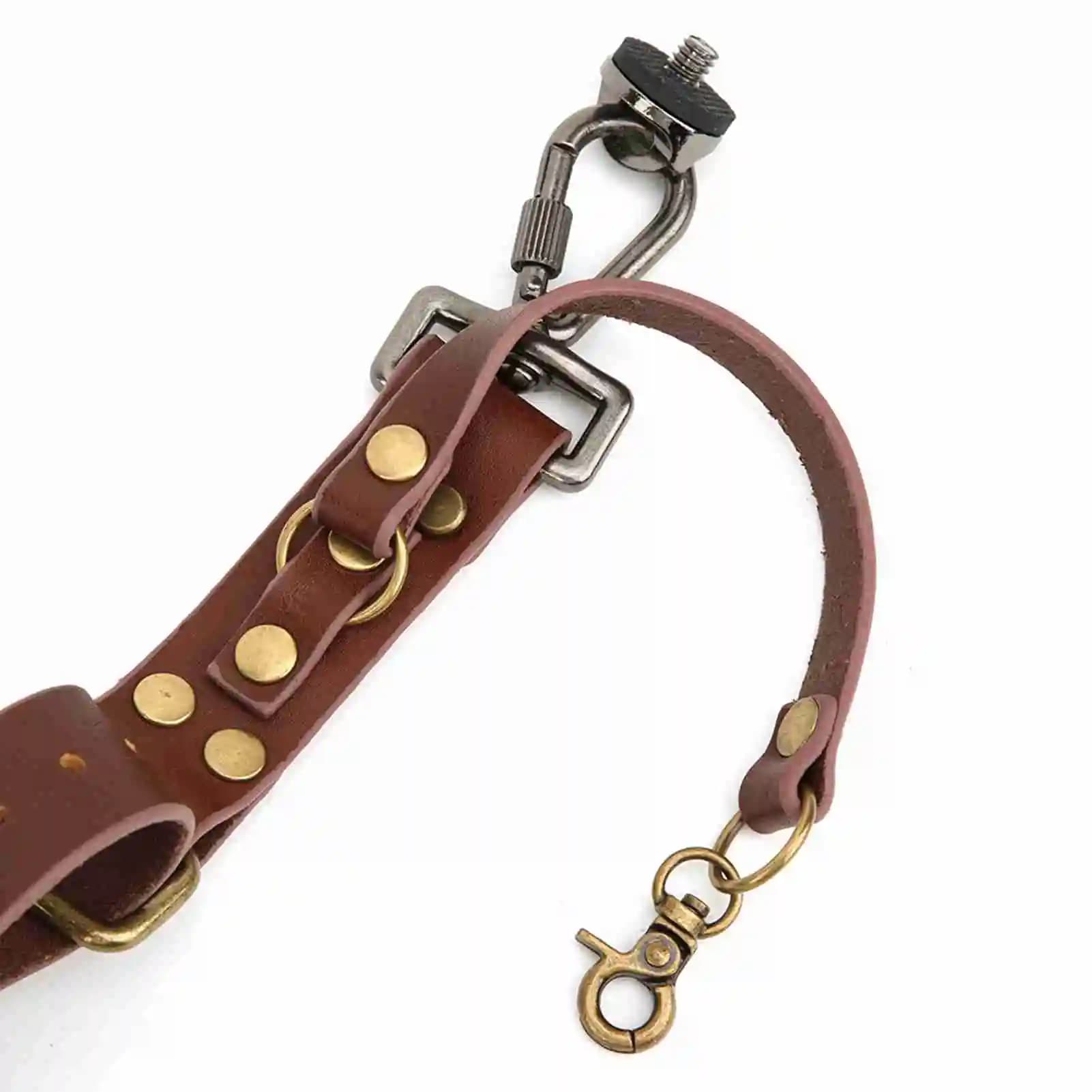 Cinghia a doppia tracolla in pelle con rivetti per fotocamere digitali e accessori fotografici