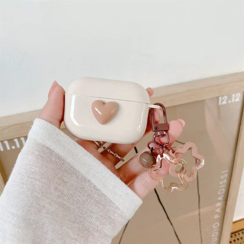 Coffee Color Love Heart Star with Keychain Cover for Apple AirPods 2 Pro 3 3rd Generation Shockproof Earphone Case for AirPods 4