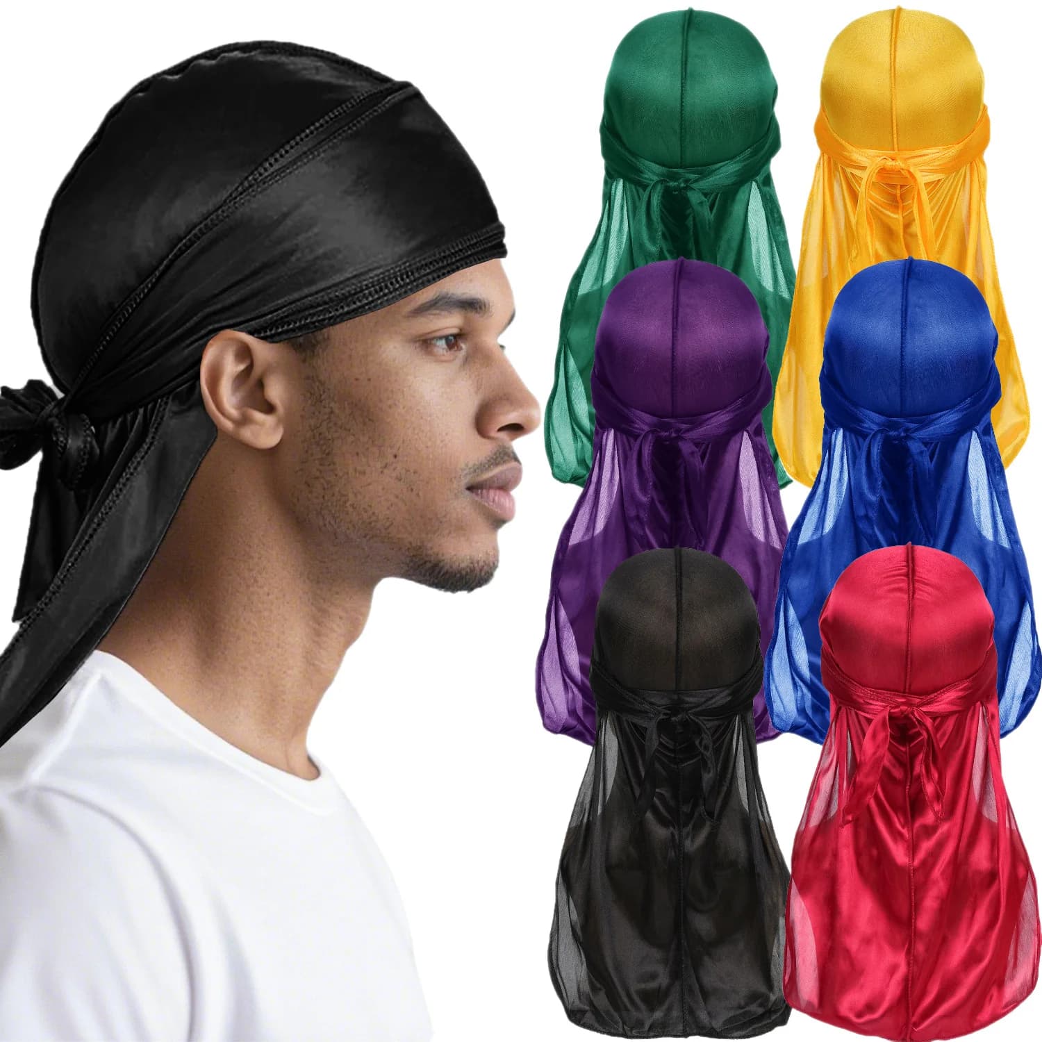 Uomo Raso Traspirante Setoso Durag Coda Lunga Doo Rag Cappello Da Pirata Fascia Turbante Bandana Durag CopricapiUomo Donna Accessori Per Capelli