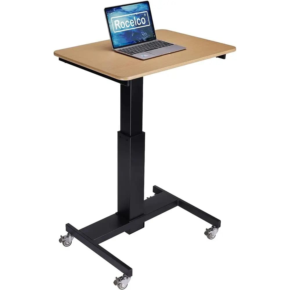 Scrivania Regolabile in Altezza 28 per Scuola - Supporto per Laptop con Molla a Gas e Finitura Effetto Legno