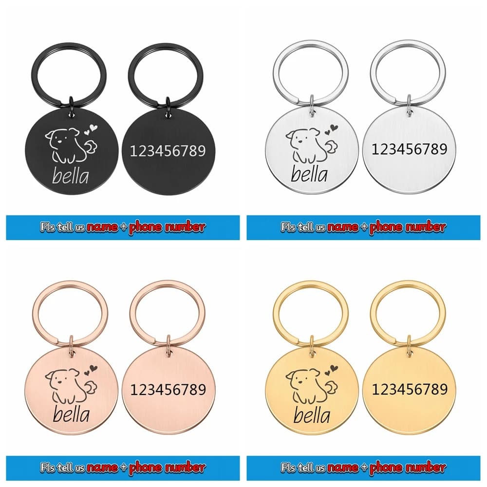 Medaglietta identificativa circolare personalizzata per cani - targhetta personalizzata a doppia faccia con nome e numero di telefono, ciondolo per collare in lega di ferro resistente.