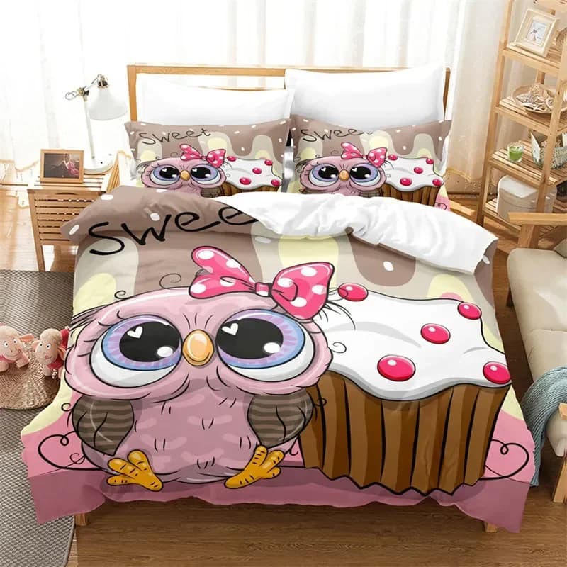 Cartoon Gufo Moda Animale carino Comodo copripiumino Copripiumino Federa Set biancheria da letto Decorazione camera da letto per bambini Tessili per la casa