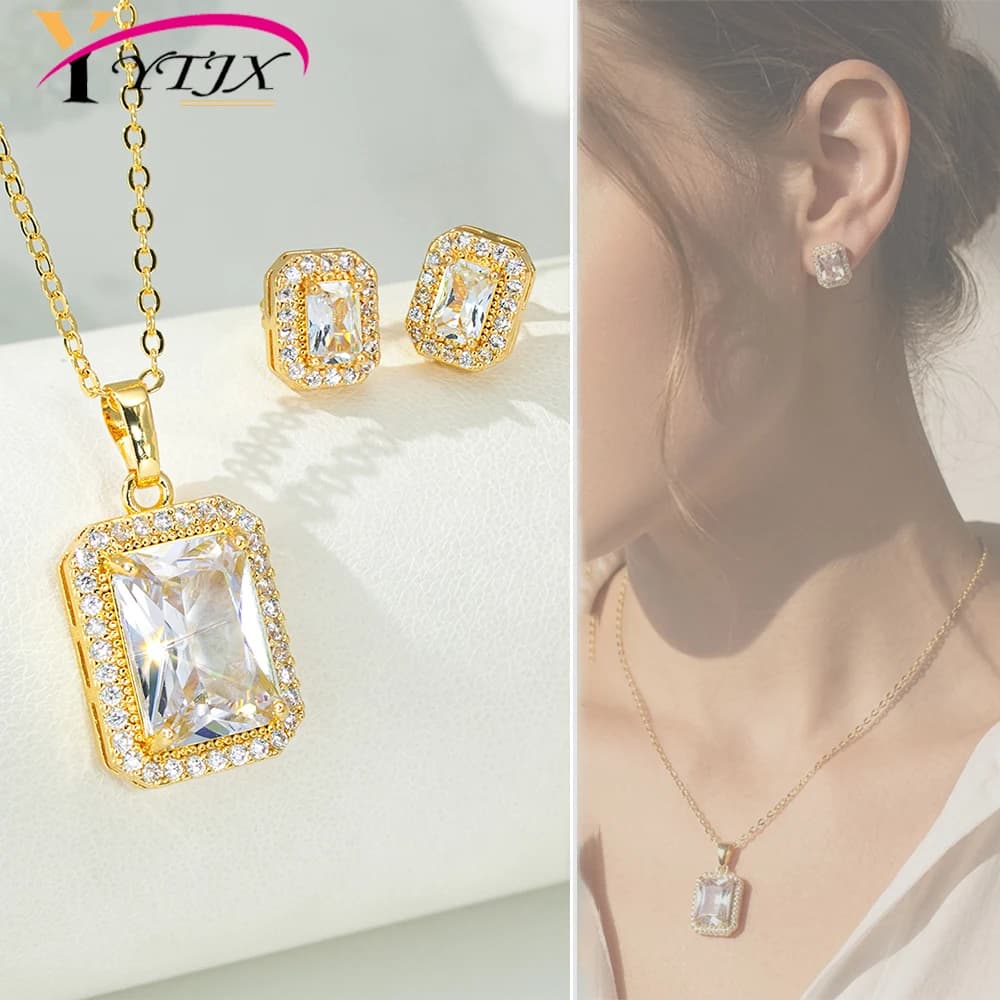 Set di Gioielli YTJX Placcato Oro 18K con Zirconi Bianchi, Collana con Ciondolo e Orecchini a Perno Eleganti per Uso Quotidiano Femminile 2026