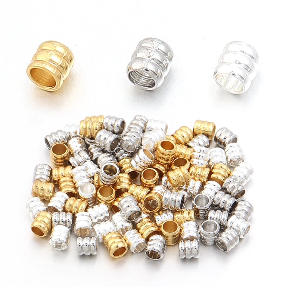 30pcs/lot 2.5x2.6mm Brass Tube Spacer Beads 3 Lines Barrel Beads Gold Silver For DIY Bracelet Necklace Jewelry Making Supplies