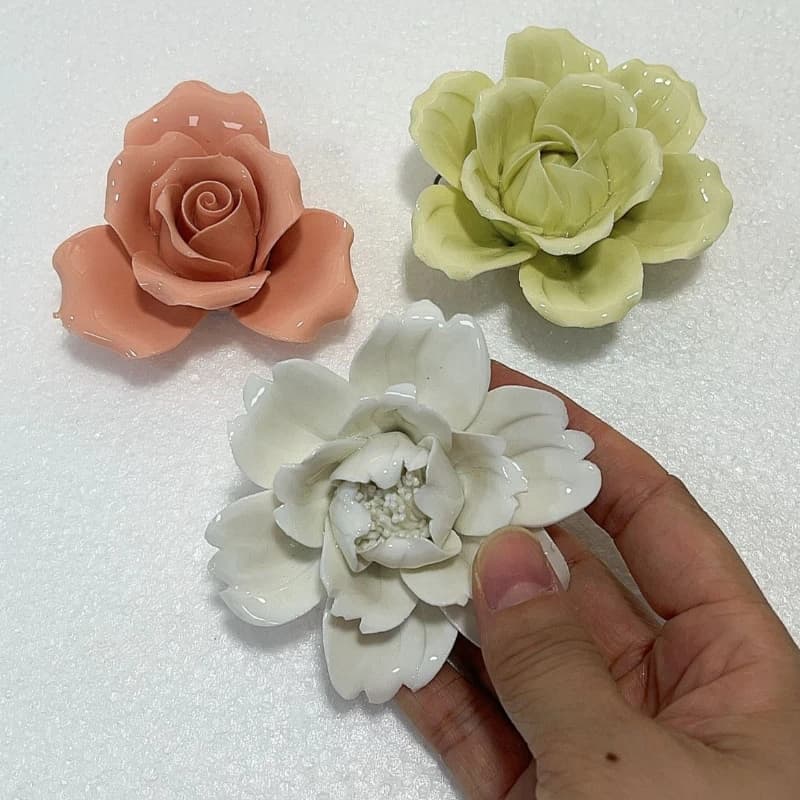 1pc Wall mounted ceramic flower Wall Stickers Crafts, Camellia, Roses, Peony, Wedding Room Decoration Christmas Gifts
