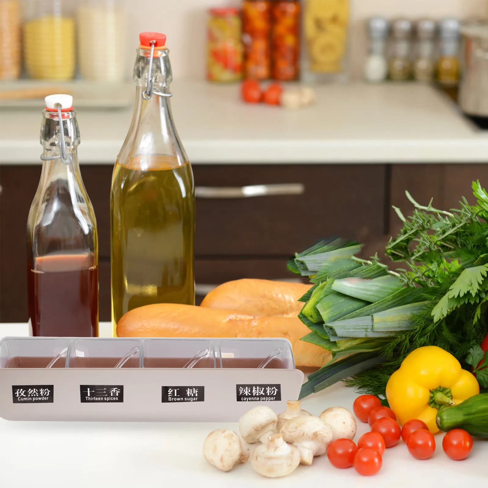 Set di Barattoli per Spezie, Contenitori per Sale e Zucchero, Scatole di Plastica per Cucina, Organizzatore Multicomparto Salvaspazio per Casa e Cucina