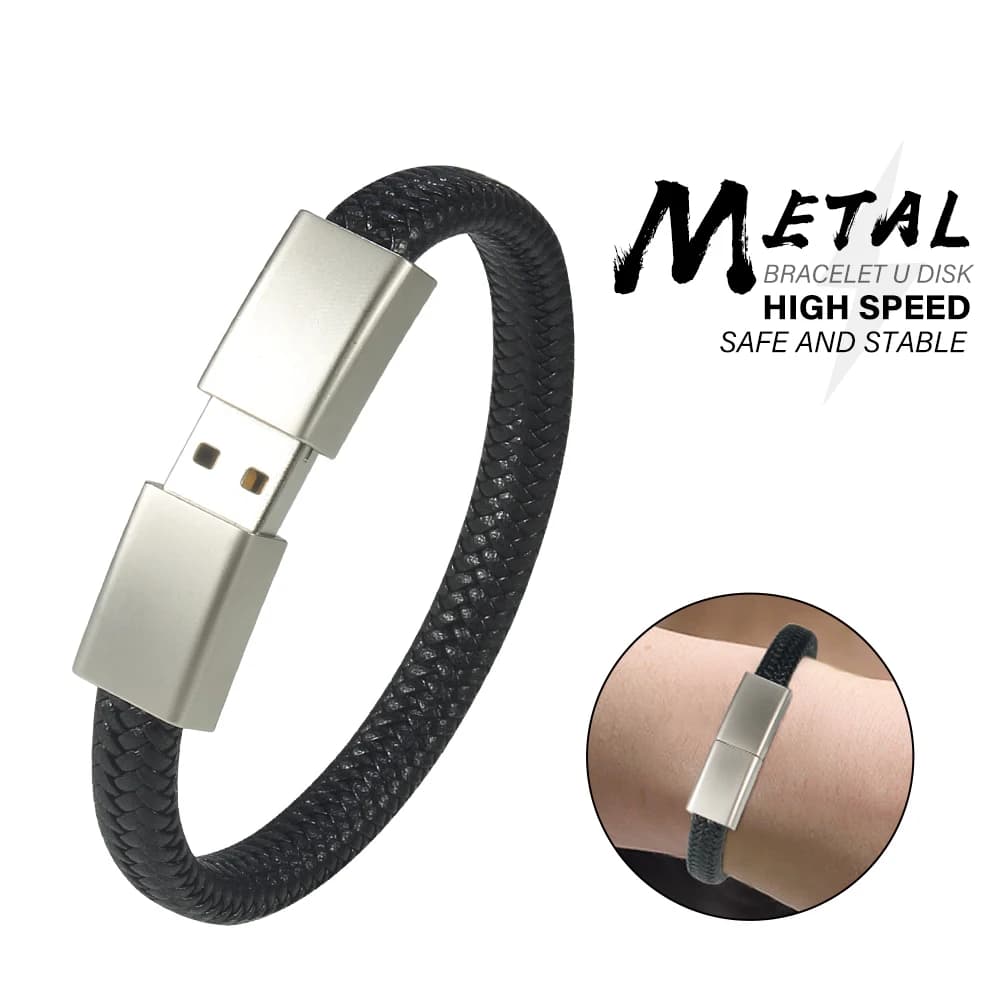 Braccialetto USB Flash Drive 64GB Nero, Pen Drive da Polso 32GB, Regali Creativi, Chiavetta USB 16GB, Memoria Esterna Impermeabile 8GB