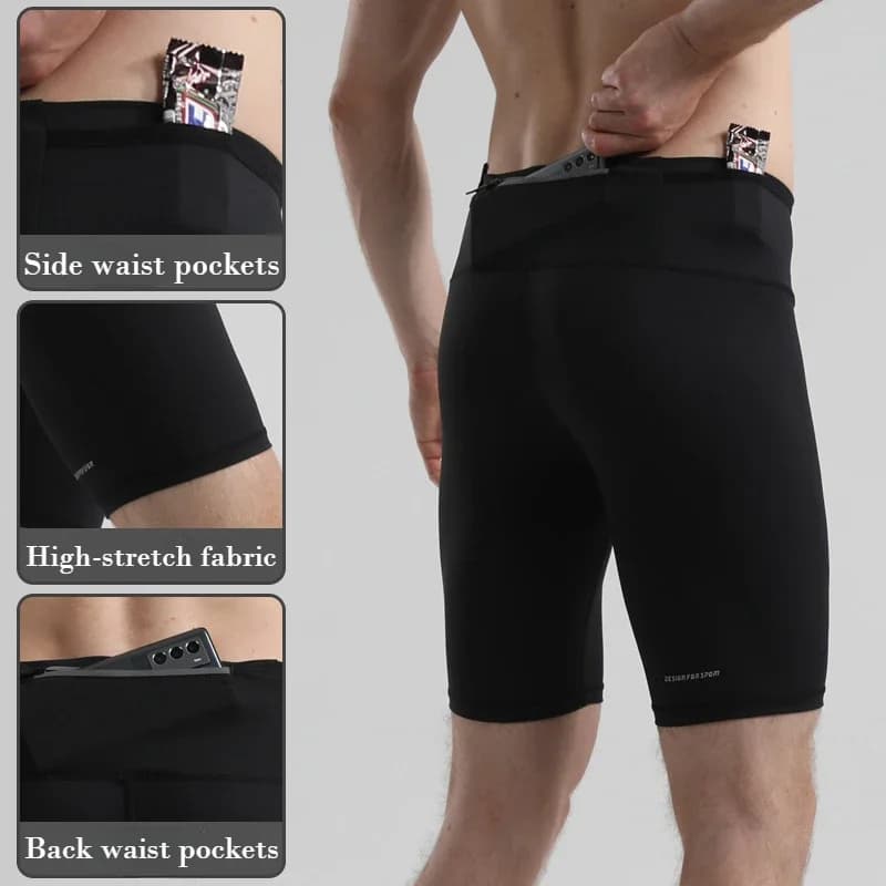 Pantaloncini da Corsa a Rapida Asciugatura per Uomo, Compressione, Fitness, Allenamento, con Tasca in Vita