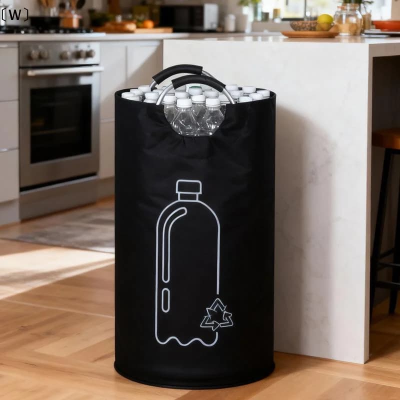 〔W〕Large Capacity Empty Bottle Storage Basket With Aluminum Handle 82L Wastewater Bottle Collector Bag Folding Recycling Bin