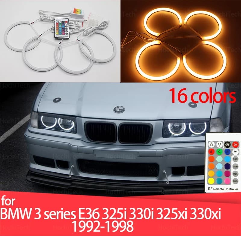 Latte 16 colori RGB LED AngHight Qualità RGB Angel Eyes Kit 16 colori Anello per BMW E36 Serie 3 1992-1998 Demon Eye