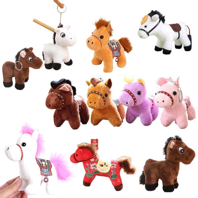 1Pcs Cartoon Pony Pendant Stuffed Animal Horse Plush Toy Key Ring Backpack Ornaments Hanging Decoration