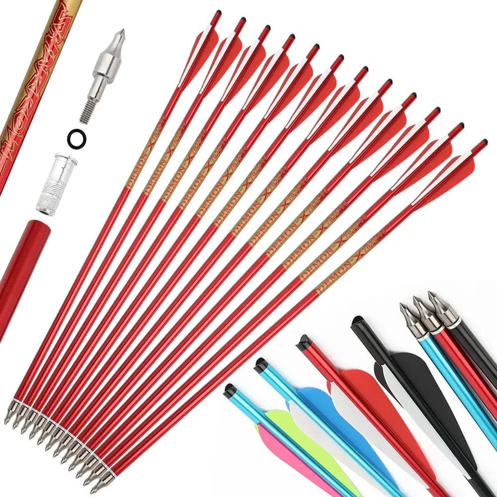 Archery Aluminum Crossbow Bolts 12pcs 22 Inch Arrow Shaft ID7.6mm OD8.8mm 4" Vanes Replacement Arrows for Crossbow Target Practice