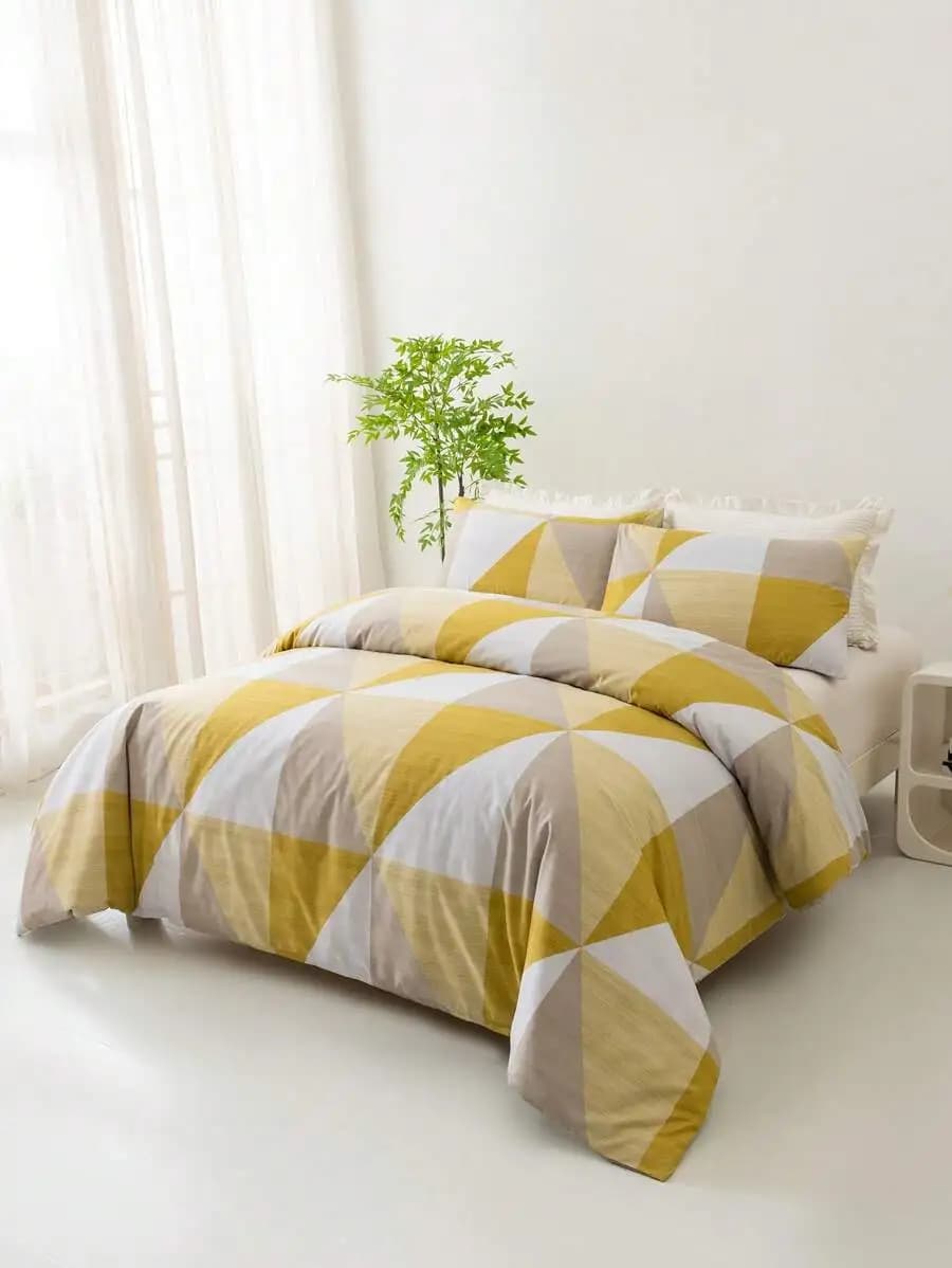 Microfiber Geometric Pattern Duvet Cover Set 3pcs For Queen King Full Twin Bed