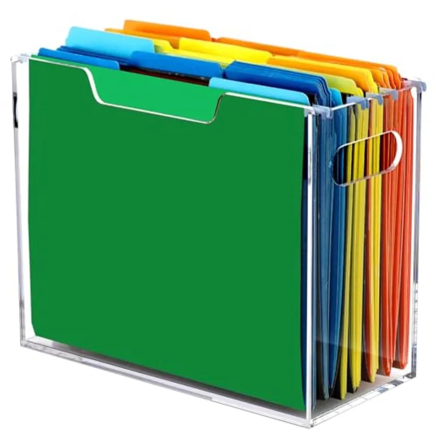 Organizzatore per Documenti in Acrilico da Scrivania, Porta Cartelle Formato Letter con Manici, Scatola Portatile Trasparente per Ufficio e Casa