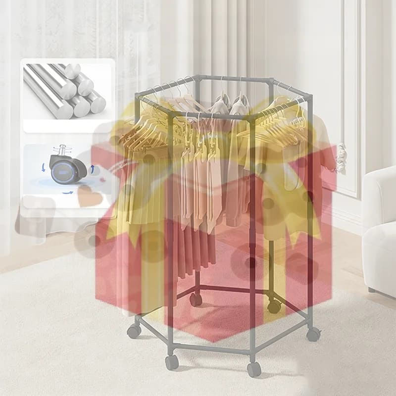 daHG daHexagonal floor swivel clothes for dormitory, interior mobile clothes rack, clothes organizer, hat holder