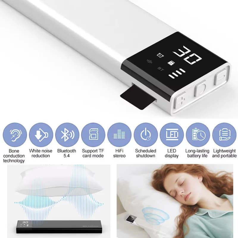 Altoparlante Bluetooth da Cuscino a Conduzione Ossea, Generatore di Rumore Bianco per Aiuto al Sonno, Lettore Musicale con Scheda TF, Riproduzione MP3, Spegnimento Programmato 30/60/90 minuti