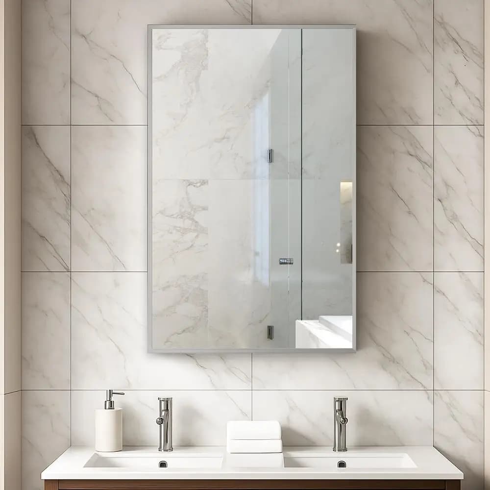 Armadietto Portamedicinali da 15 Pollici per Bagno, Armadietto a Specchio in Alluminio di Grado Architettonico con Vano Portaoggetti 15x26, Montaggio a Parete Incassato