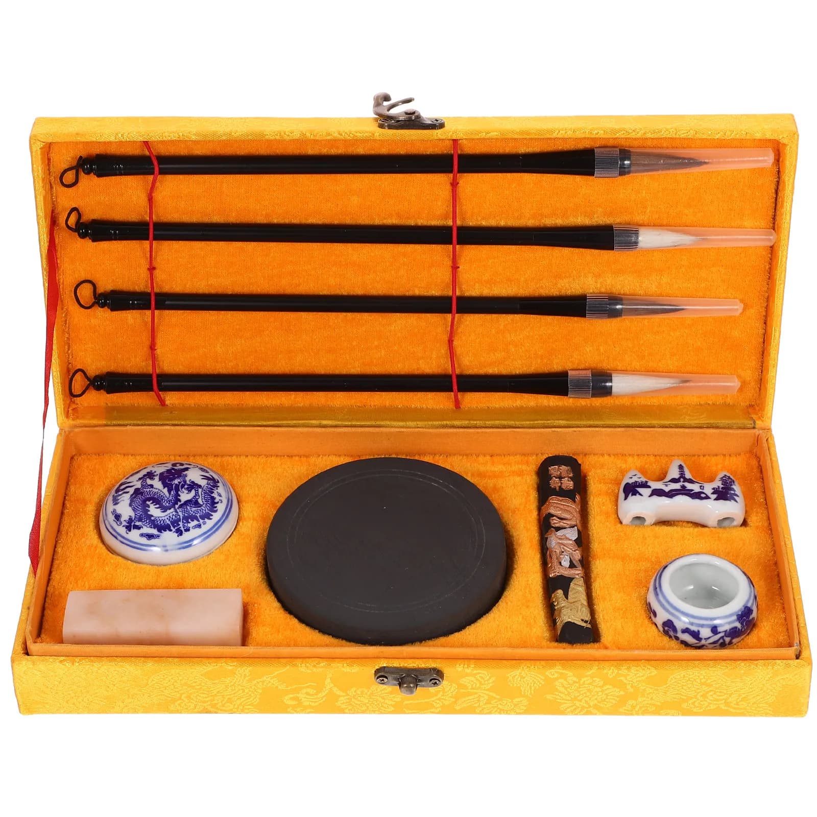 Chinese Four Treasures of The Study Set High Quality Calligraphy Brush Ink Stick Paper Inkstone Traditional Writing Accessories
