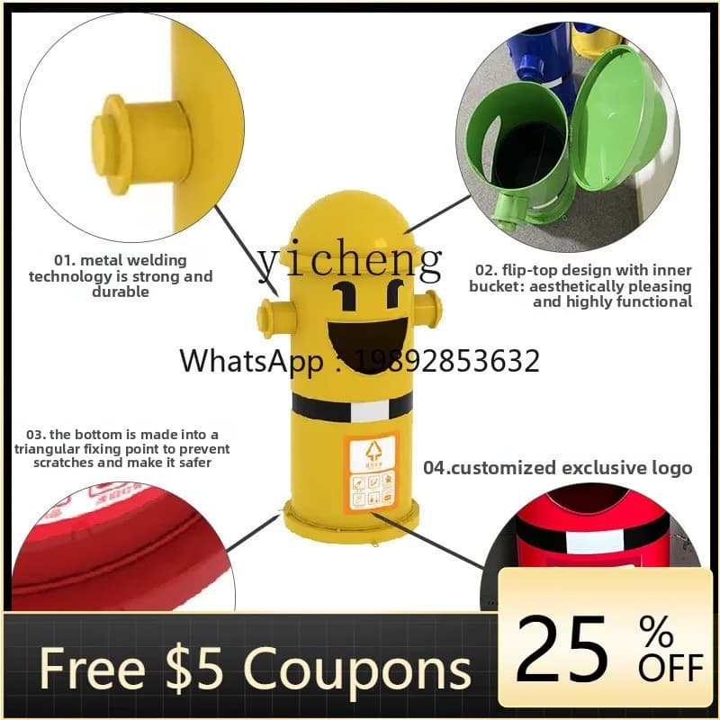 AA Personalized Trash Can Outdoor Fire Hydrant with Lid Cartoon Trash Can Outdoor Classification Park Waste Bin