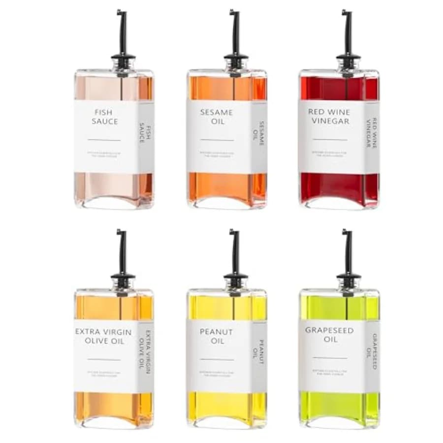Set Dispenser Olio da Cucina - Bottiglie Olio d'Oliva e Aceto, Dispenser Salsa di Soia - 6 Pezzi Neri, Design Durevole ed Elegante