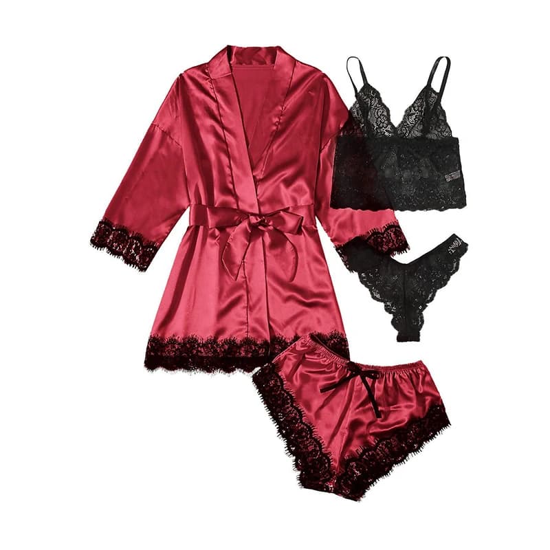 Fashionable women's pyjamas with sexy lace print with synthetic silk satin finishes, night dress, sexy pajamas leather comfort