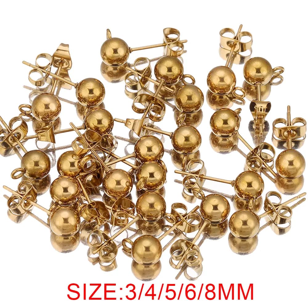 20 pieces stainless steel 4 5 6 8mm round ball ring earring hooks post back earrings for diy jewelry making wholesale supplies