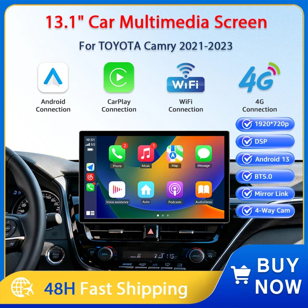 13.1" Android 13 Car Radio 4G WiFi Bluetooth CarPlay Android Auto GPS Multimedia for Toyota Camry 2021-2023 Touch screen