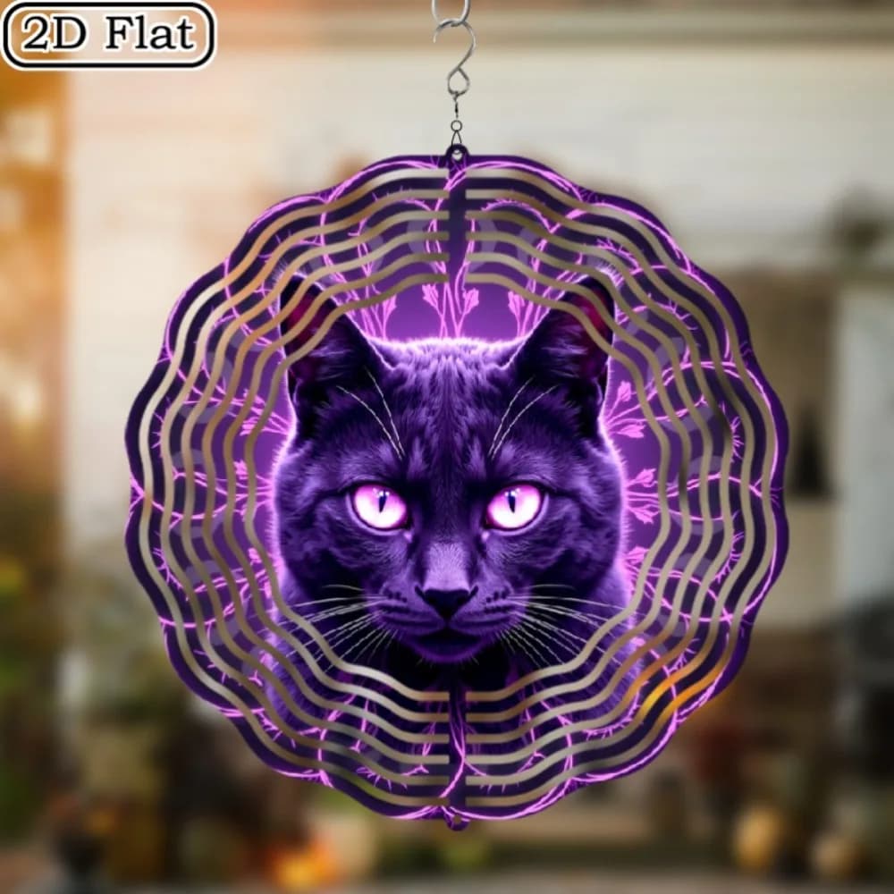 Purple Cat Wind Chime 360 Rotating Silent Metal Garden Decor Outdoor Patio Ornament Unique Gift for Cat Lovers Home Hanging Pend