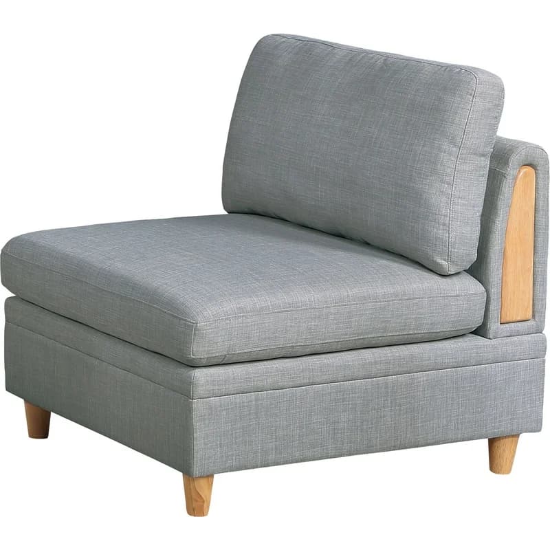 Sedia Senza Braccioli in Tessuto Grigio Chiaro con Cuscino e Gambe in Legno