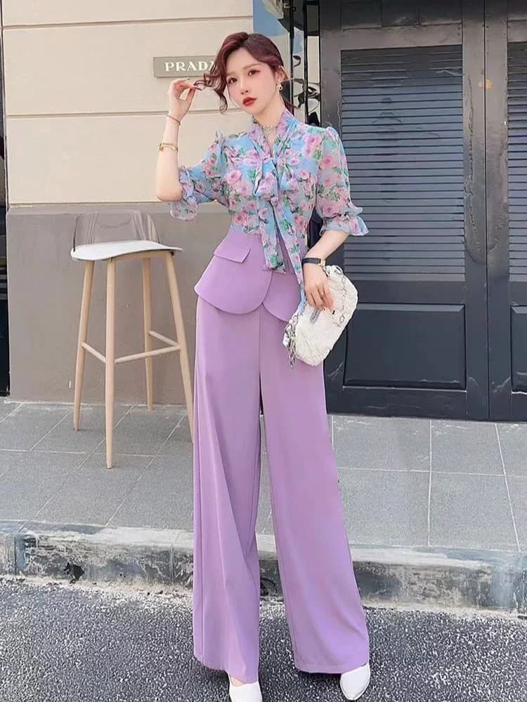 Shirt Splicing Holiday Dresses Set blouse and women's pants 2 pieces Summer 2025 Pants Women's Clothing Beauty Trends Sales