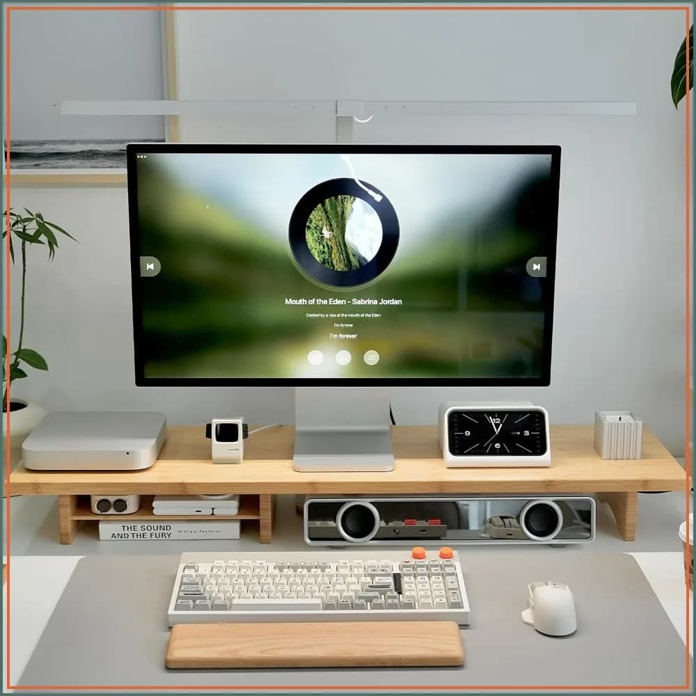 Bamboo Dual Monitor Stand Riser Natural, 2-Tier Desk Riser for 2 Monitors, Supports PC, Printer, TV up to 300 lbs