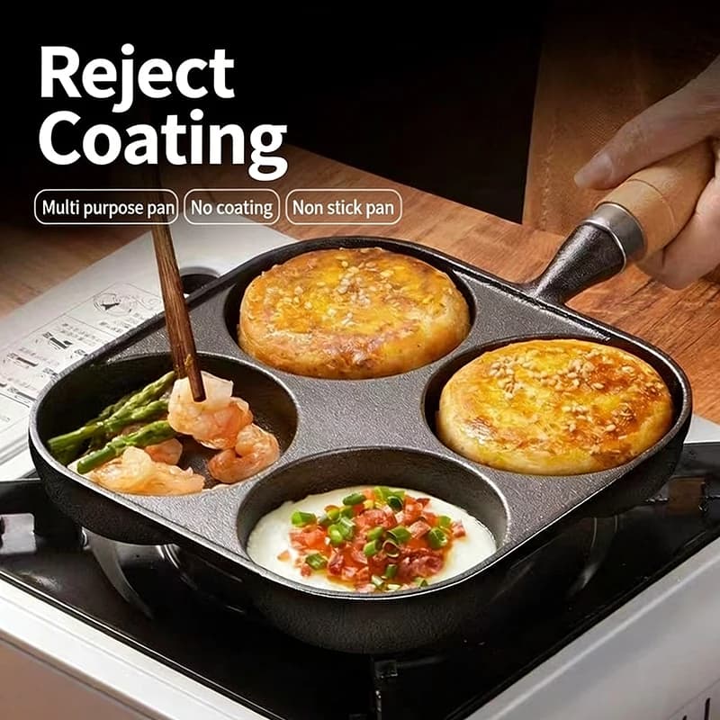 Compatible with Gas and Induction Stoves, 4-Hole Nonstick Omelet Egg Frying Pan