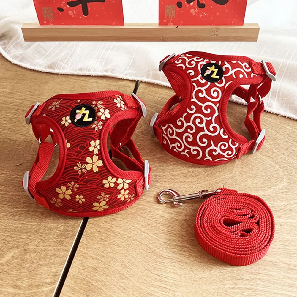 Dog Harness Set with Leash Sakura Pattern Dog Vest Harness for Small/medium Breeds Dog Supplies Out Walking for Bichon Frise
