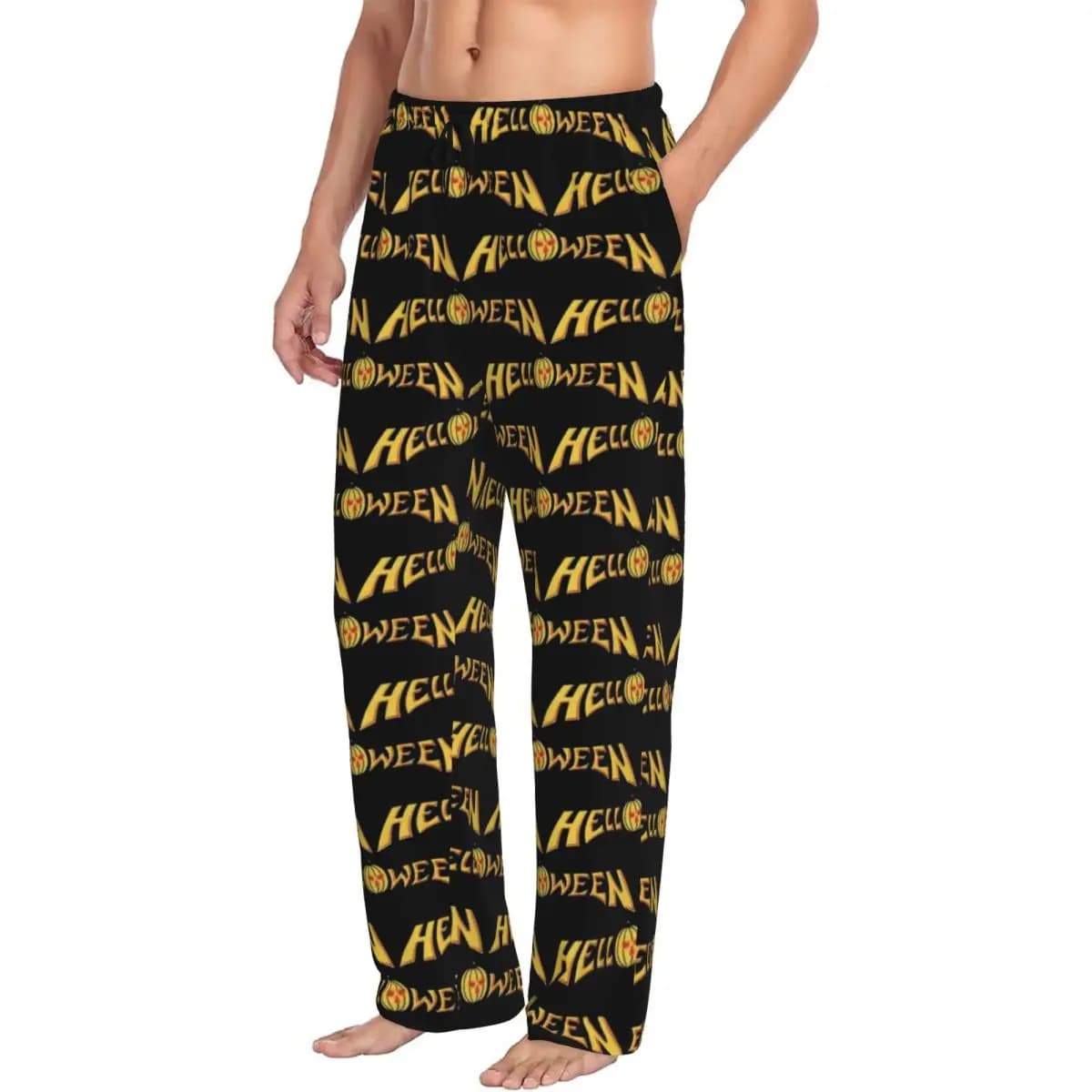 Pantaloni Pigiama Personalizzati per Uomo con Motivo Rock Band di Halloween, Pantaloni da Notte con Tasche