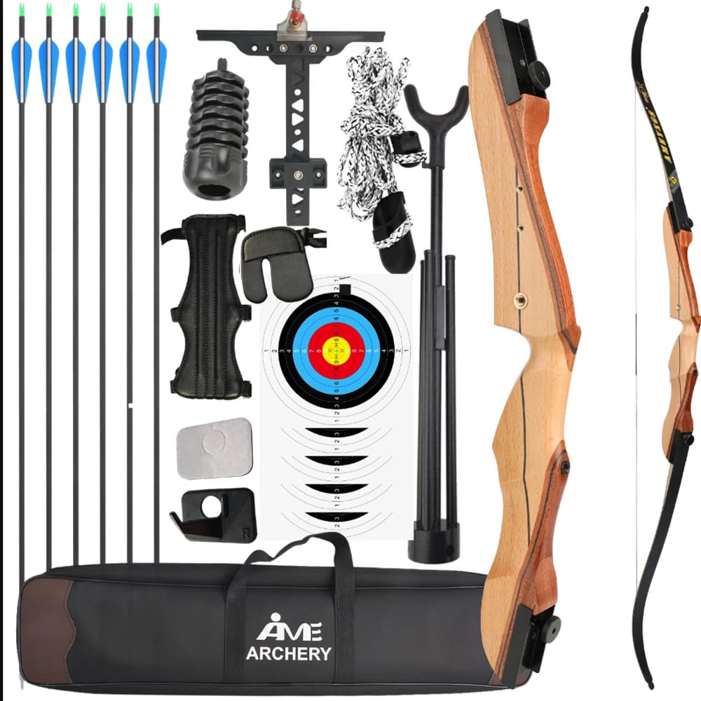 Kit freccia arco ricurvo da 68 pollici Riser in legno 34 libbre RH Lunghezza disegno 30 pollici per tiro con l'arco Set di pratica bersaglio da caccia