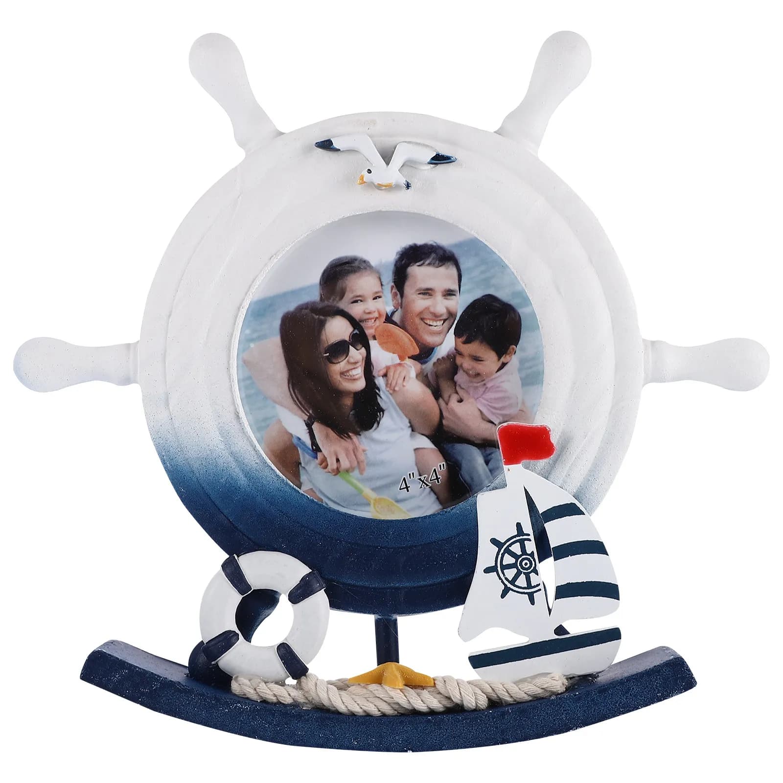 Steering Wheel Nautical Style Picture Frame Desktop Photo Holder for Home Living Room Bedroom Study Kitchen Decor Modern Coastal