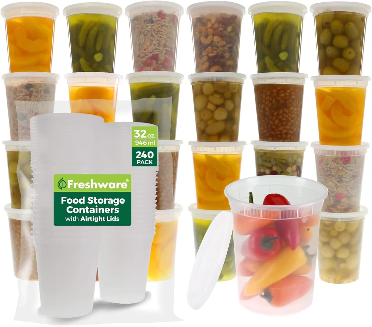 Contenitori per Alimenti in Plastica da 32 oz con Coperchi, Senza BPA, Impilabili, Ermetici, Adatti per Microonde/Lavastoviglie/Congelatore per Preparazione Pasti