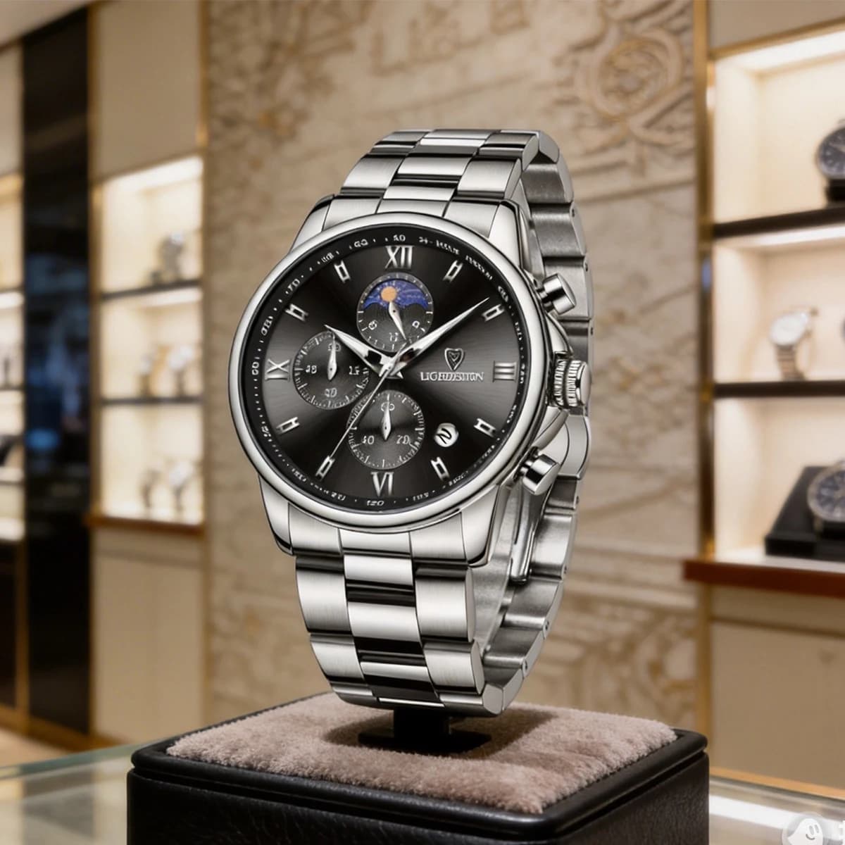 Orologio da uomo di lusso LIGE, orologio da polso al quarzo con calendario, cronografo, impermeabile, fasi lunari, in acciaio inossidabile.