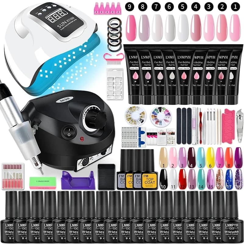 Set di smalti per unghie in gel Kit di gel per unghie in poliestere con lampada per unghie Set di smalti gel semipermanenti Kit di strumenti professionali per nail art Set per manicure